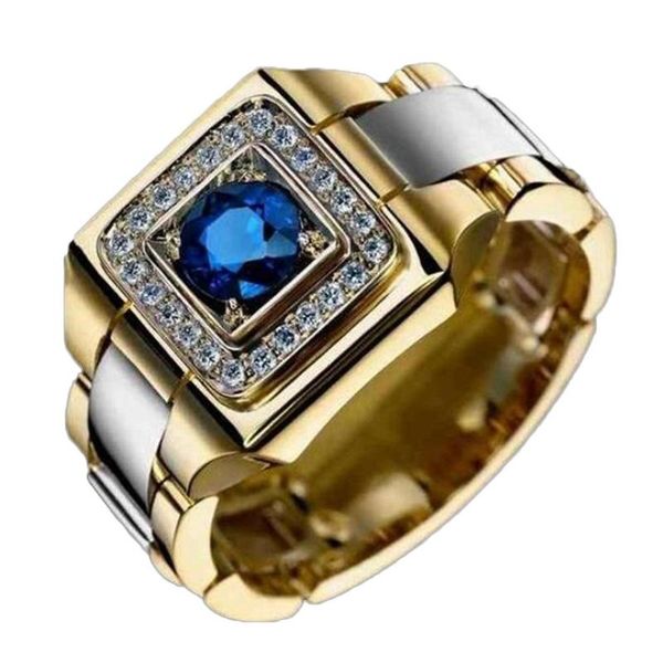 

wedding rings blue stone square copper alloy men ring engraved dragon male, Slivery;golden
