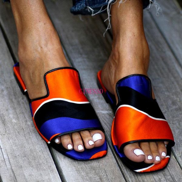 

europe 2021 spring and summer women's shoes korean silk satin fish mouth slippers open toe flat clownfish design casual, Black