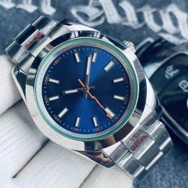 

wristwatches mens watch black blue dial automatic mechanical sapphire milgausses stainless steel wristwatch, Slivery;brown