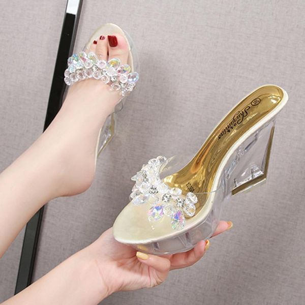 

high heels 10c slope heel slippers rhinestone women shoes korean version nightclub fashion catwalk pole dance, Black