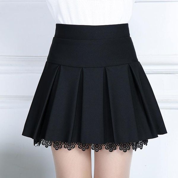

skirts 2021 european and american seasons all-match slimming solid color high-waisted skirt pleated lace trim puff, Black
