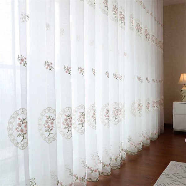 Blumenbestickter Tüllvorhang für Schlafzimmerfensterbehandlungen Europa Sheer Voile für Wohnzimmer Küchenvorhänge Blinddekor 210712
