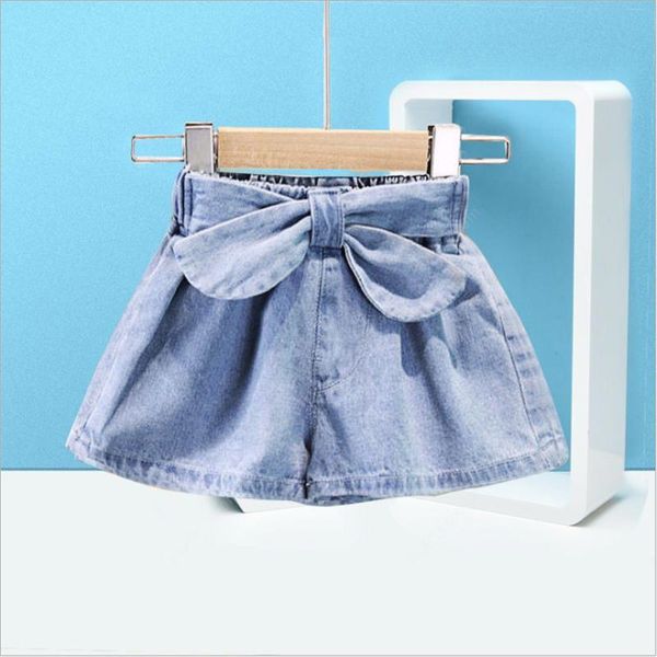 

summer girls shorts children's wear thin high waist big bow denim pants, Black