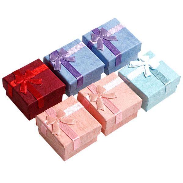 

jewelry pouches, bags case paper storage box ring earring holder package bowknot decor, Pink;blue