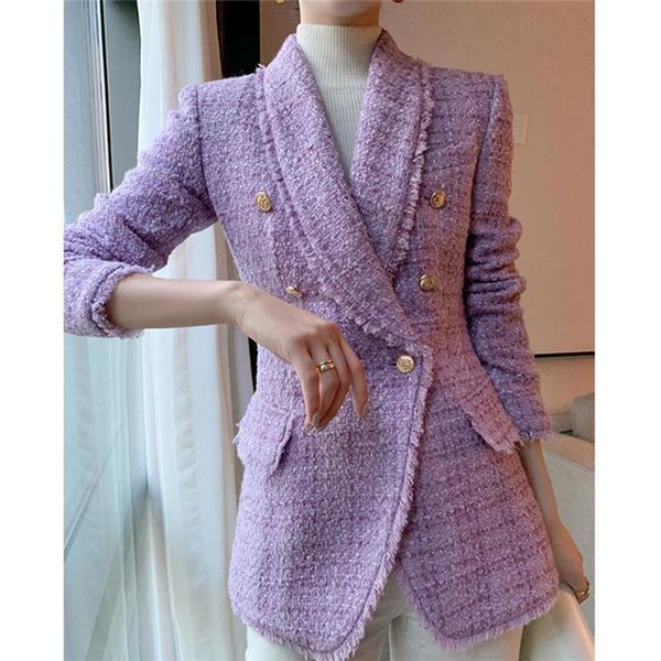 

women's jackets [ewq] fashion ladies woolen coat double breasted elegant female purple tweed blended autumn winter women jacket outerwe, Black;brown