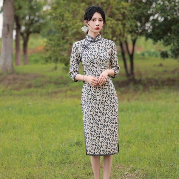 

ethnic clothing spring short lace cheongsams oversize 3xl grey qipao women split chinese dresses classic celebrity banquet vestidos, Red