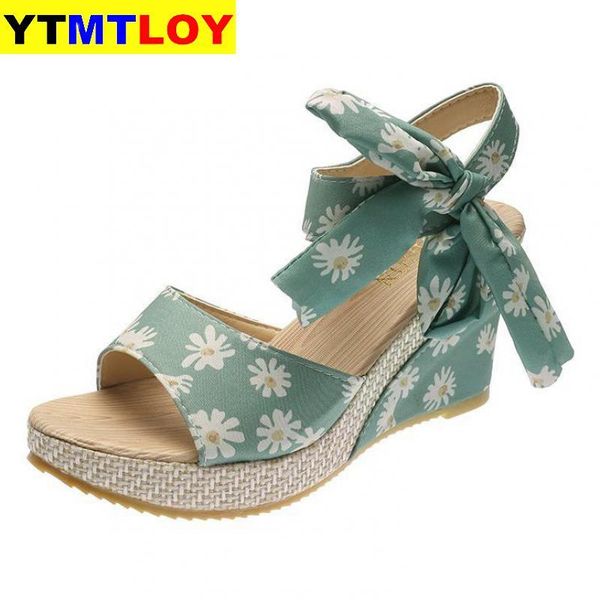 

dress shoes women sandals dot bowknot design platform wedge female casual high increas ladies fashion ankle strap open toe, Black