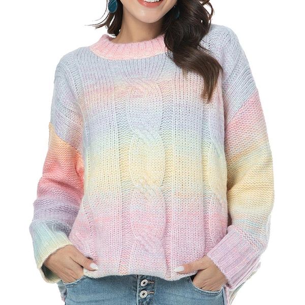 

women's sweaters tie dye knitted sweater women rainbow striped twists pullover casual jumper loose long sleeve pull femme 2021, White;black