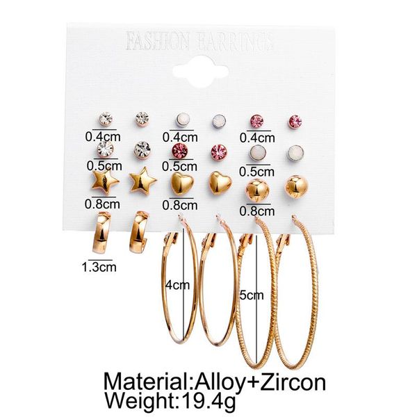 

hoop & huggie 12 pairs flower women's set pearl crystal stud boho geometric tassel for women 2021 jewelry gift earrings, Golden;silver
