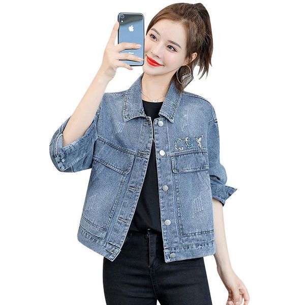 

spring autumn girls sweet denim jacket female short outerwear fashion loose casual lady embroidered sequin coat women y001 women's jack, Black;brown
