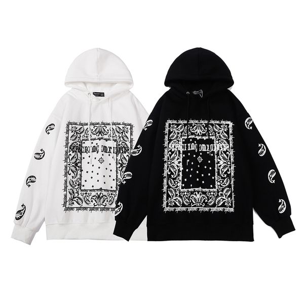 

autumn street fashion cashew flower print loose round neck sweater men's hip hop couple casual top, Black