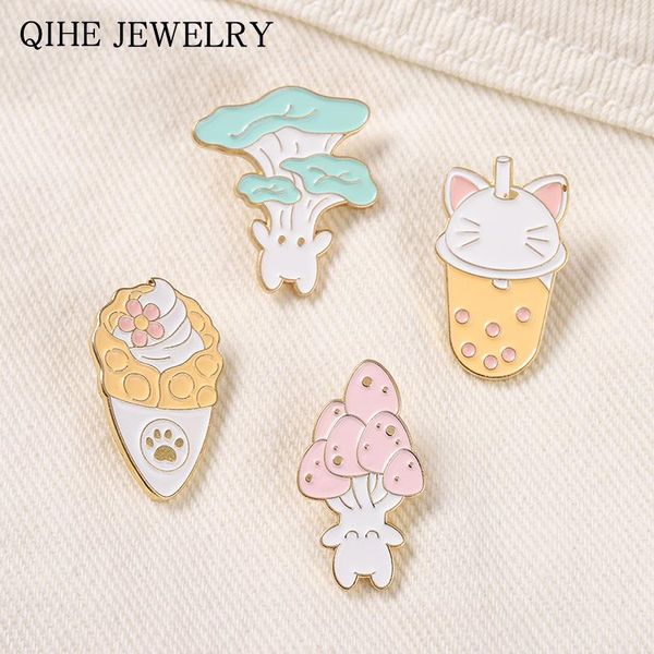 

pins, brooches cute mushroom for women cartoon cat cream food enamel pin backpacks clothes lapel pins badge jewery gift wholesale, Gray