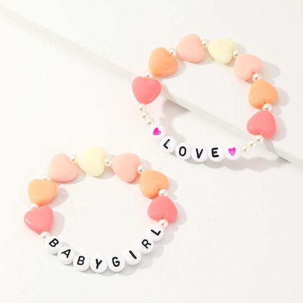 

charm bracelets 2pcs/set letters babygirl love rainbow heart beaded bracelet bangles jewelry for kids girls xmas gift beads, Golden;silver