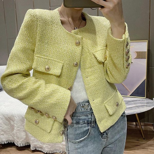 

women's jackets [ewq] korean chic autumn fashion solid color simple temperament slim yellow o-neck long sleeve coat female trend 16e311, Black;brown