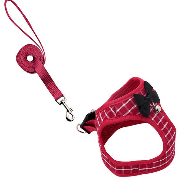

cat collars & leads pet supplies harness leash set vest bowknot bell polyester breathable mesh chest strap quick buckle