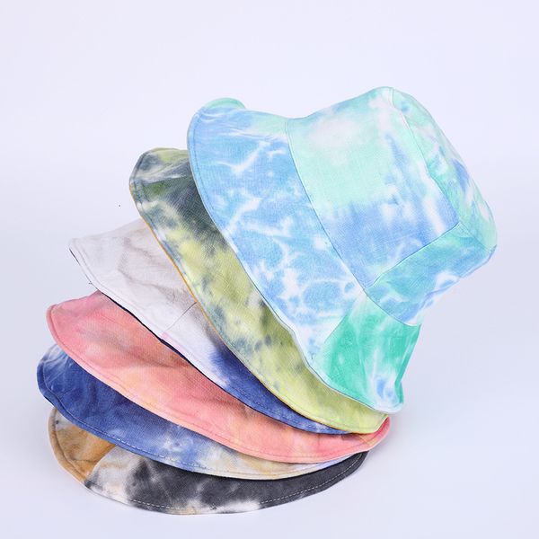 

ins new tie dye ink painting pattern fisherman's men's and women's street trend double sided basin sun hat