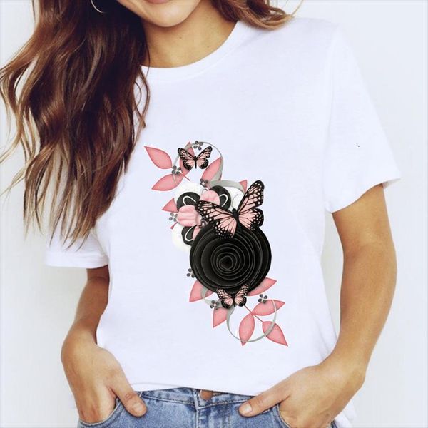 

butterfly cute 90s style flower women t shirt printing clothing print lady graphic ladies female tee, White