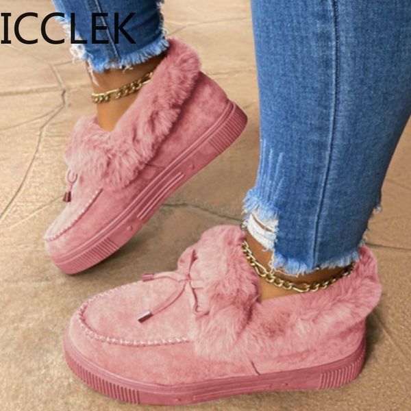 

size 43 fashion women winter cotton shoes plush warm snow boots ladies flat short boots solid color furry females feetwear 210428, Black