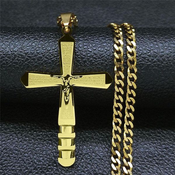 

pendant necklaces stainless steel jesus scripture of the cross necklace women/men gold color pendants jewelry acero inoxidable n9523s05, Silver