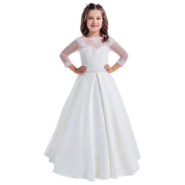 

girl's dresses elegant white ivory flower girl for wedding lace 3/4 long sleeves hollow back first communion 2-14 years fl6, Red;yellow