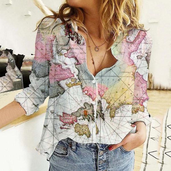 

women's blouses & shirts spring autumn lapel button women printed casual loose turn down collar long sleeve blusas mujer, White