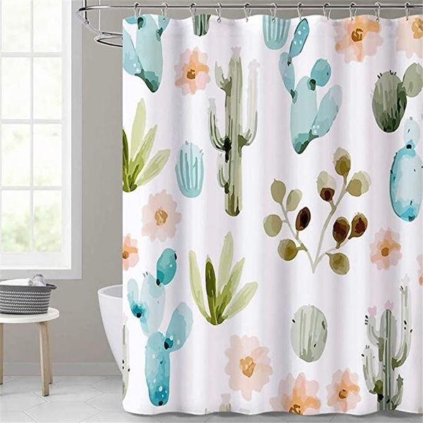 

shower curtains water resistant curtain - cactus tropical plants pattern botany bath decor liner printed polyester fabric for bat