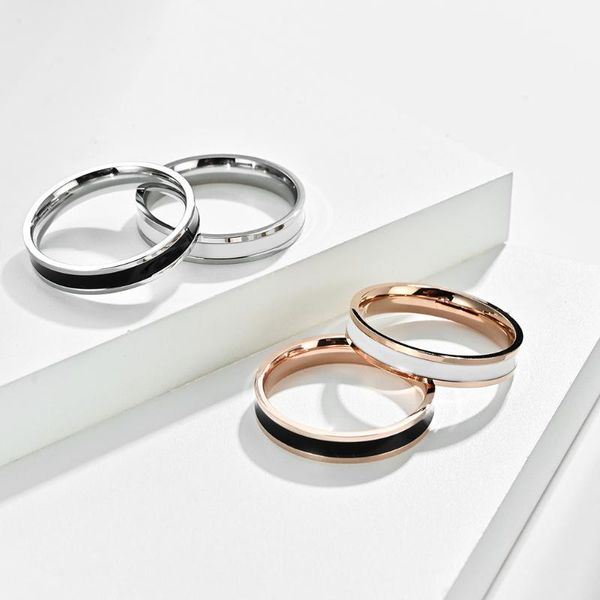 

wedding rings korean style simple black enamel strip rose golden unix finger stainless steel men women engagement, Slivery;golden