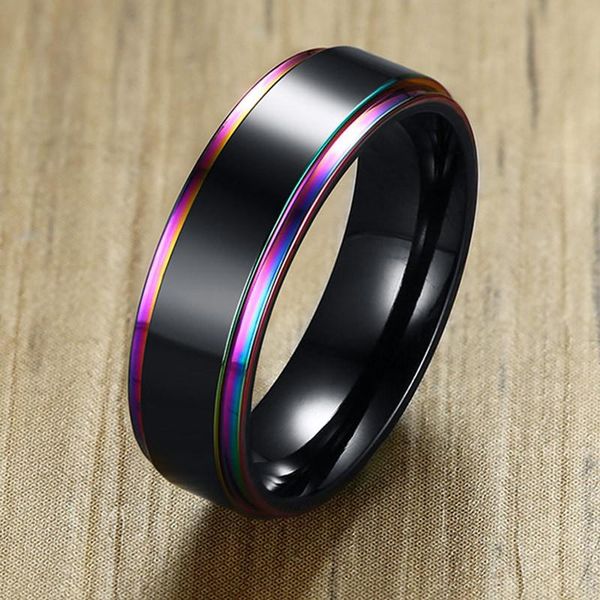 

cluster rings letapi cool men punk vintage stainless steel ring rainbow multicolor wedding brands 6mm width promise wholesale, Golden;silver