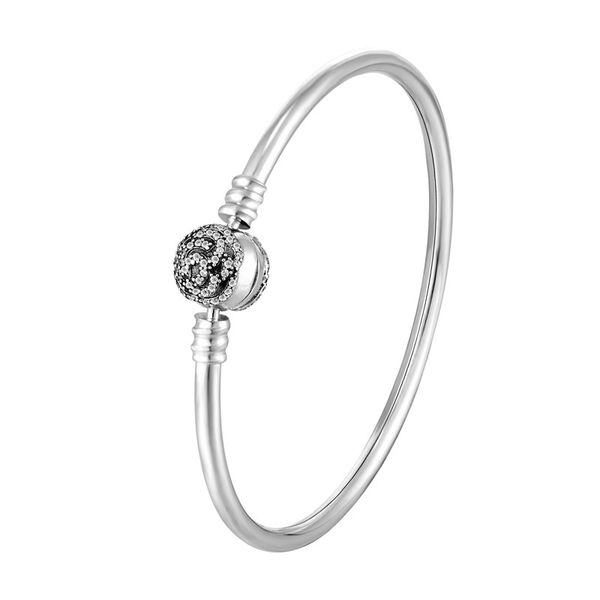 

sterling silver women bangle with original box fashion bracelets logo stamped for pandora beads bracelet european flower stamen charms fine, Golden;silver