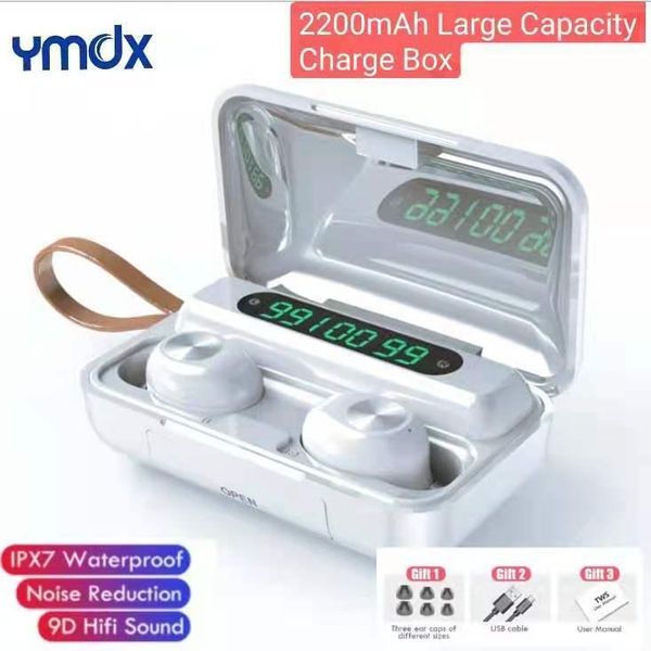 

headphones & earphones ymdx tws f9 bluetooth earbuds v5.0 stereo wireless headset sport waterproof noise cancelling 2200mah charger