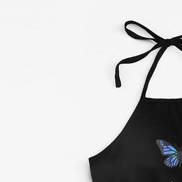 

off shoulder fashion butterfly womens camis print sleeveless striped pullover vest tank crop shirts summer blouse femme, White