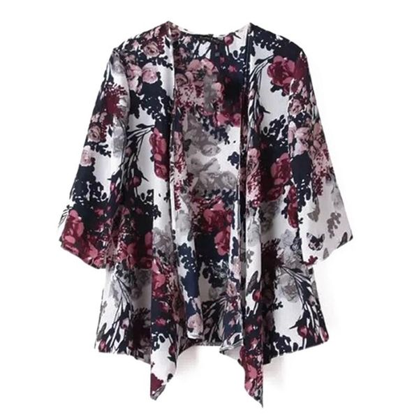 

women's blouses & shirts summer women floral printed cardigan shirt jacket blouse outwear, White