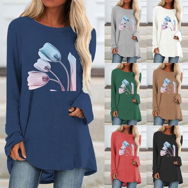 

women's t-shirt autumn and winter women long sleeve fashion printing plus size loose shirt casual round neck pullover, White
