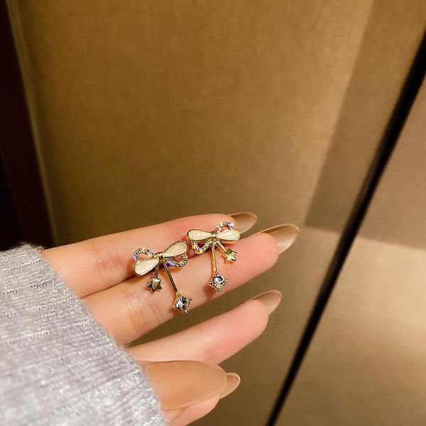 

stud korean bowknot bling stars rhinestone earrings for women simplicity trendy luxurious jewelry girls elegant crystal ear, Golden;silver