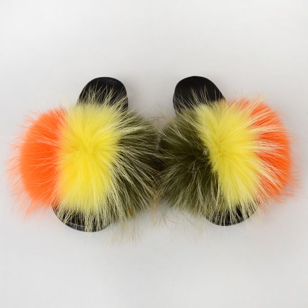 

Real Fur Slides Home Summer Flip Flops Woman Fluffy Slippers Ladies House Furry Sandals Women Large Size 2021 New Fashion Luxury, Color326