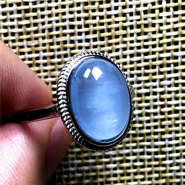 

cluster rings 14x10mm natural ocean blue aquamarine ring for woman lady man oval crystal beads stone silver adjustable jewelry, Golden;silver