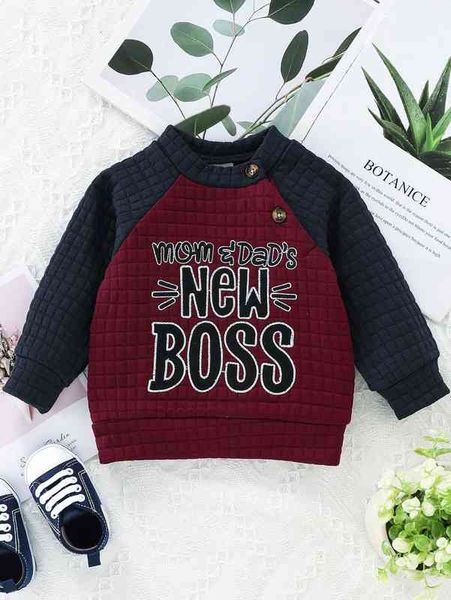 

baby slogan embroidery contrast raglan sleeve sweatshirt she, Black