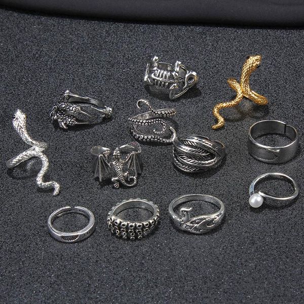 

cluster ringen 1 stks ring verstelbare goud zwarte slang woeste dier retro punk overdreven inktvis kruis voor mannen vrouwen sieraden cadeau, Golden;silver