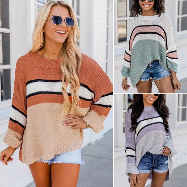 

women's sweaters fashion stitching pullover loose casual round neck long sleeve sweater, White;black