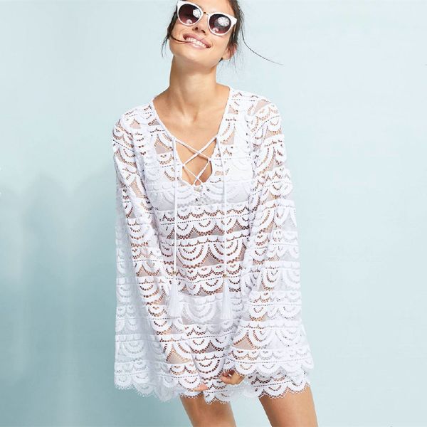

navy lace cover ups swimwear bikini pareo beach beachwear women bandage dress bathing suit up #q575 210420, White;black