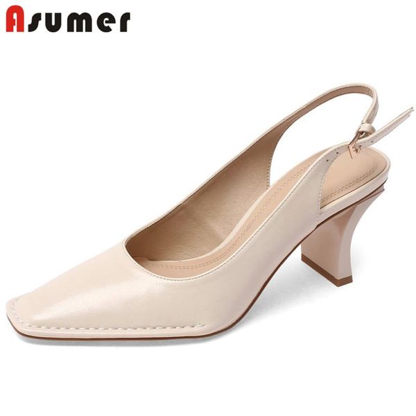 

dress shoes asumer 2021 fashion brand genuine leather women pumps buckle slingback spring summer single ladies party, Black