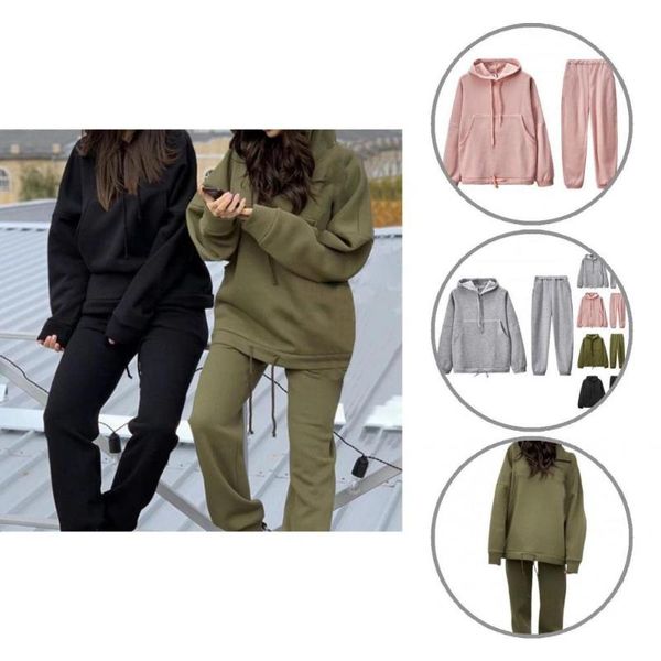 

women's two piece pants simple hooded loose women sporty outfit autumn winter elastic waist, White