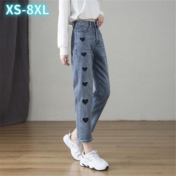 

women's jeans spring summer stretch high-waist daddy plus size pants for 8xl harem ladies cropped trousers, Blue