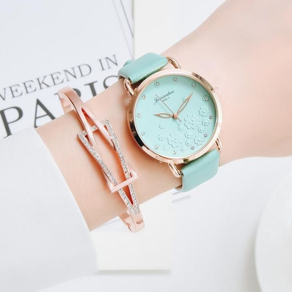 

wristwatches ladies bracelet watch set three-dimensional flower dial elegant women watches luxury, Slivery;brown