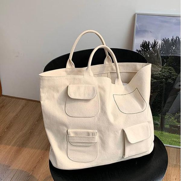 

evening bags casual canvas handbag women large capacity handle bag shopping tote solid color shoulder environmental pouch1