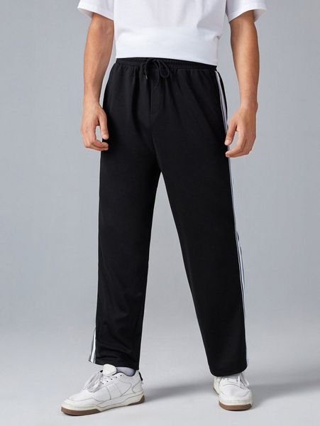 

men contrast side seam drawstring sweatpants y4xu#, Black