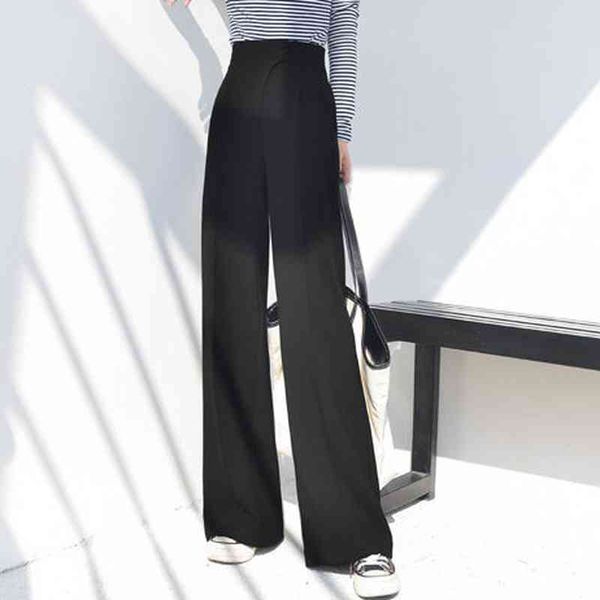 

spring high-waist wide-leg pants trousers women's simple loose casual all-match temperament 210429, Blue