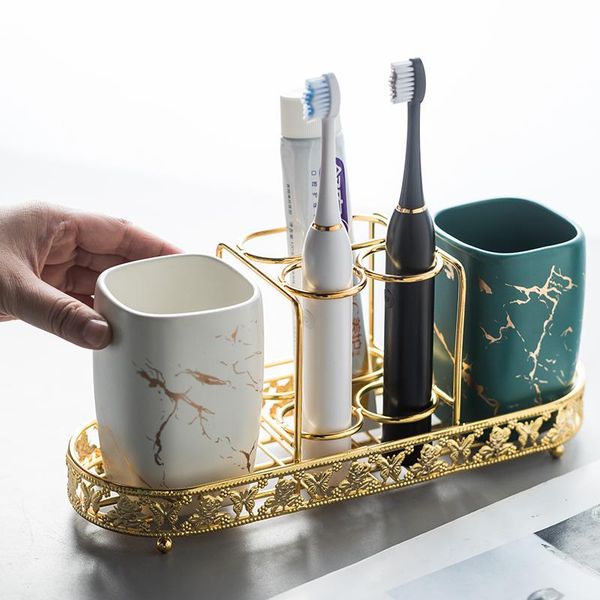 

bath accessory set marble ceramic bathroom accessories golden wrought iron toothbrush holder teeth cylinder cup mouthwash kit cu