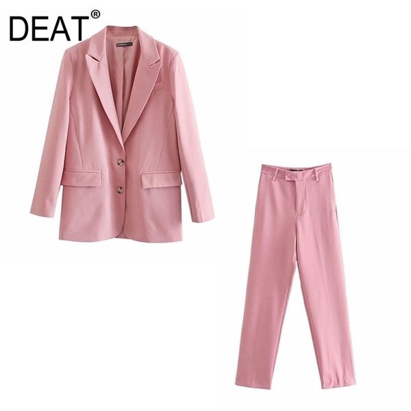 

[deat] spring fashion single-breasted solid color blazer high waist straight-leg pants women two-piece suit 13c927 210527, White