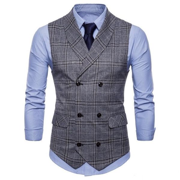 

men's vests men slim fit groom tuxedos groomsmen grey side vent fashion man vest sleeveless double breastedlapel neck mvyp, Black;white